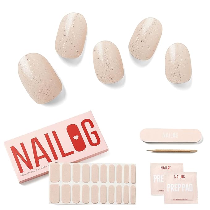 NAILOG Gel Nail Polish Strips, 20 Extra Long Semi Cured Nail Strickers | Glossy and Long Lasting Gel Nail Strip with Soft Gel Finish | Glimmer