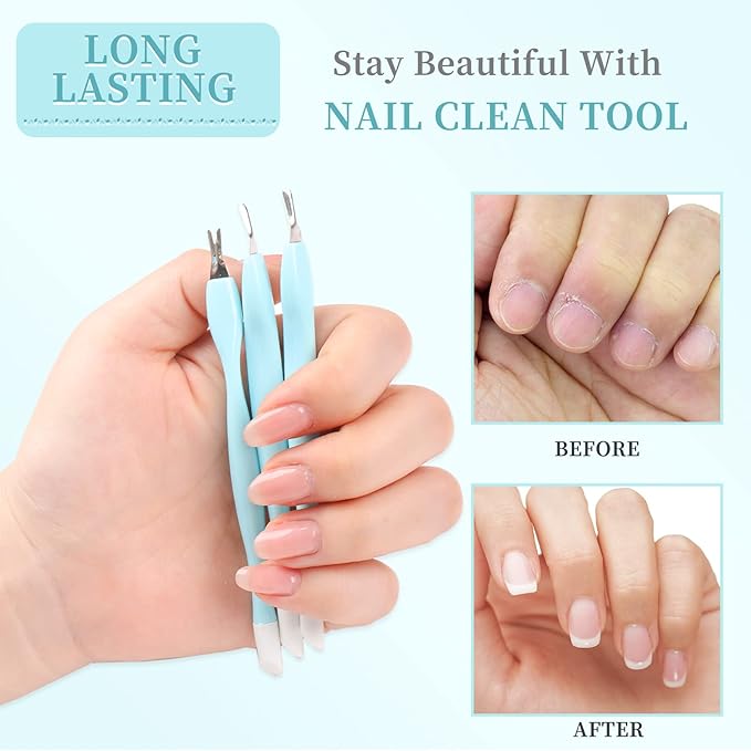 50Pcs Nail Cuticle Trimmer Rubber Nail Cleaner,heemeei Plastic Handle Cuticle Knife, Double End Nail Dead Skin Fork Cuticle Pusher Bulk Nail Art Cuticle Remover Tools for Girls Women and Men-Blue…