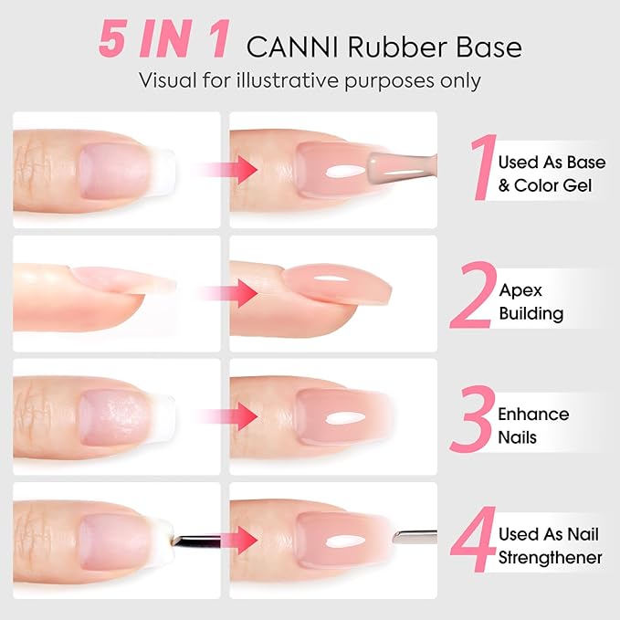 CANNI Rubber Base Gel – 9ml Nude Base Coat Gel, Natural Cover Strengthening for Weak Nails, Soak Off UV LED for DIY Salon Manicure