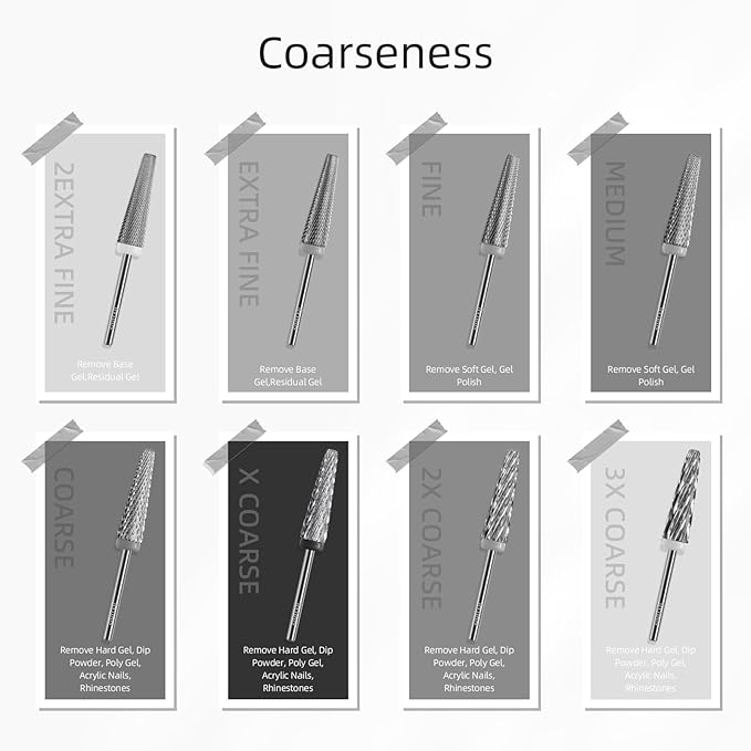 5 in 1 Nail Drill Bits, 24mm Super Long Carbide Cone Tapered Nail Bit, 3/32" Two-way Rotate Acrylic Drill Bits for Nails, Removal Gel Electric Drills File Manicure Accessories (XC)