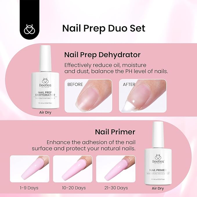 Beetles Gel Nail Kit Medium Almond with Nail Dehydrator and Primer, 576Pcs Half Matte Etch-X Gel Nail Tips Solid Nail Glue Mini Nail Lamp Acrylic Nail Tips Easy DIY Nail Extension Set Gift for Women