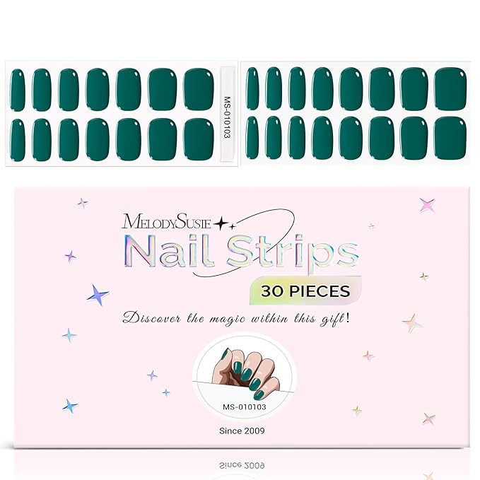 MelodySusie Green Gel Nail Strips, 30 Pcs, Salon Quality, Long Lasting, Includes Prep Pads, Nail File, Wooden Stick