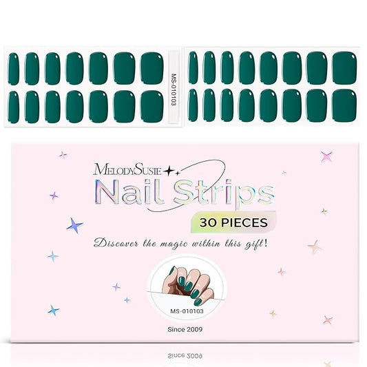 MelodySusie Green Gel Nail Strips, 30 Pcs, Salon Quality, Long Lasting, Includes Prep Pads, Nail File, Wooden Stick