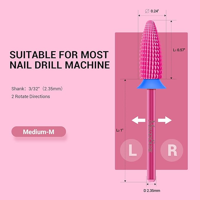 MelodySusie Typhoon Nail Drill Bits, 3/32'' Carbide Tungsten Multi-function Bits, Fast Remove Acrylic or Hard Gel for Manicure Pedicure Salon Professional or Beginner, Pink Blossom, Medium