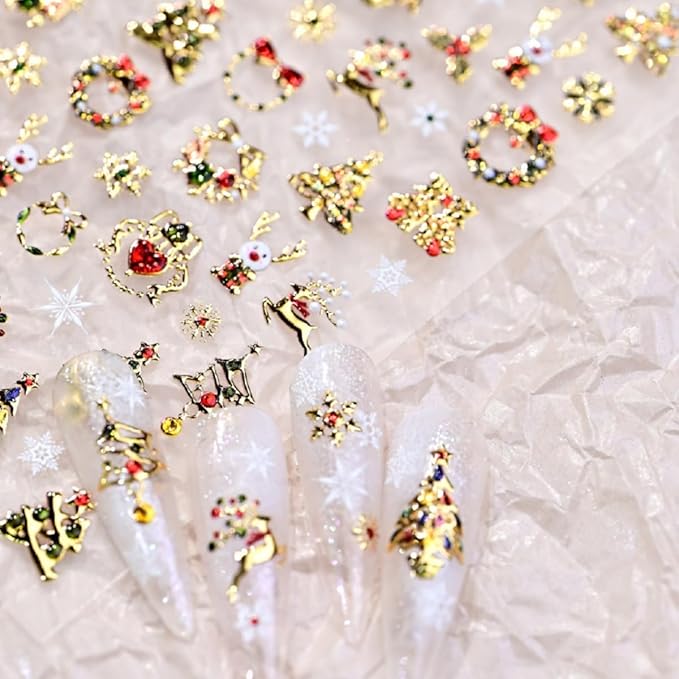 Christmas 5D Embossed Nail Sticker Gold Snowman Reindeer Xmas Tree Nail Designs Self Adhesive Nail Decals Snowflake Nail Art Sticker for Nails Decoration Supplies for Women Girls DIY Manicure