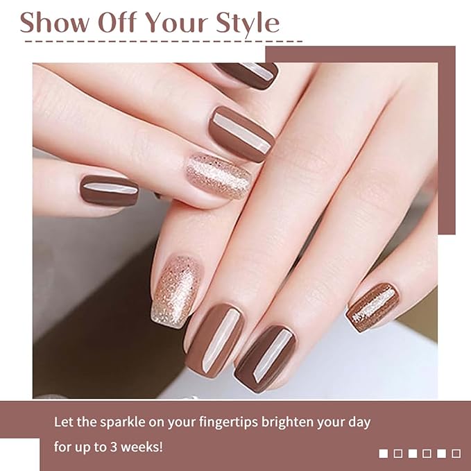 JR 9 Colors 0.5oz Brown Gel Nail Polish Set Bow Bottle Fall Design Nude Gel Polish Kit UV LED Soak Off Polish Home DIY Gift Fall Gel Polish Series