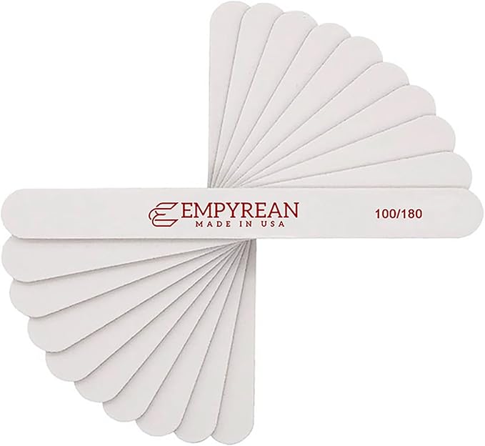 Empyrean Premium Nail Files | Made in USA | Coarse 100/180 Medium | Disinfectable Washable Reuseable | White Cushion File