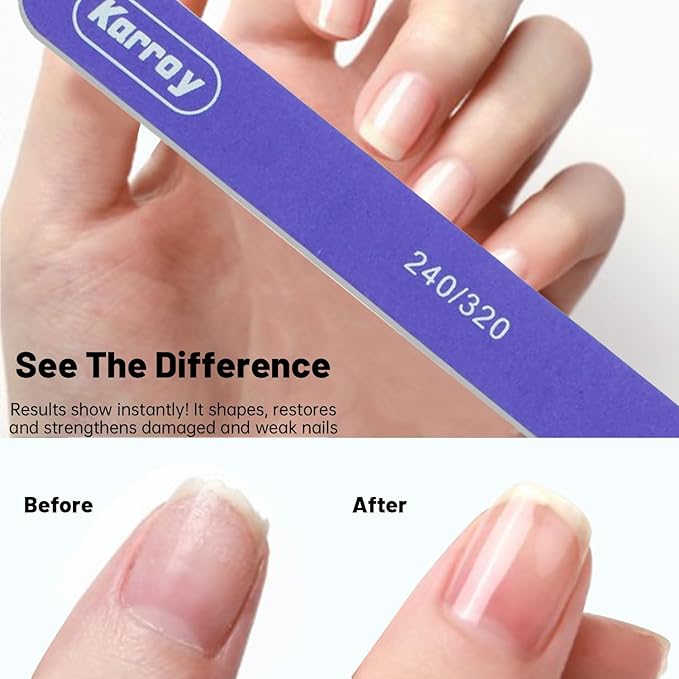 Nail File and Buffer for Natural Nails Dual Sided 2 Steps Shorten and Shape Nail Tools 20pcs 240/320 Grit