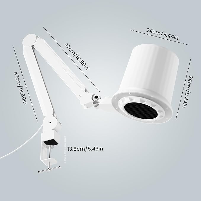 80W Industrial Nail Dust Collector, Adjustable 5000Pa Suction&3000lm Light,Comes With Two Replacement Filter And Universal Table Mount clamp, Low Noise Vacuum Fan for Polishing &Salon. (3000PA)