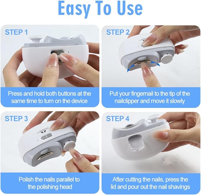 Electric Nail Clipper with Polishing - 2 in 1 Automatic Nail Clippers,Dust Storage & LED Light,Rechargeable,Cordless Electric Nail Trimmer for Men/Women/Seniors/Kids