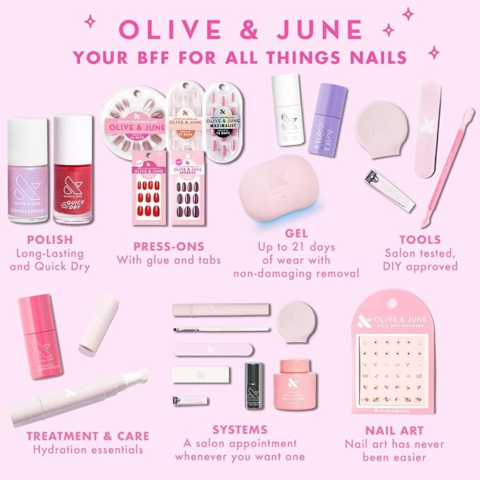 Olive & June Quick Dry Nail Polish | Instant Fast-Drying Smudgeproof Color | 15-free, Vegan Cruelty-Free Formula | Lasts up to 5 Days | Salon-Quality Manicure Pedicure at Home|Enchanted Violet Shimmer