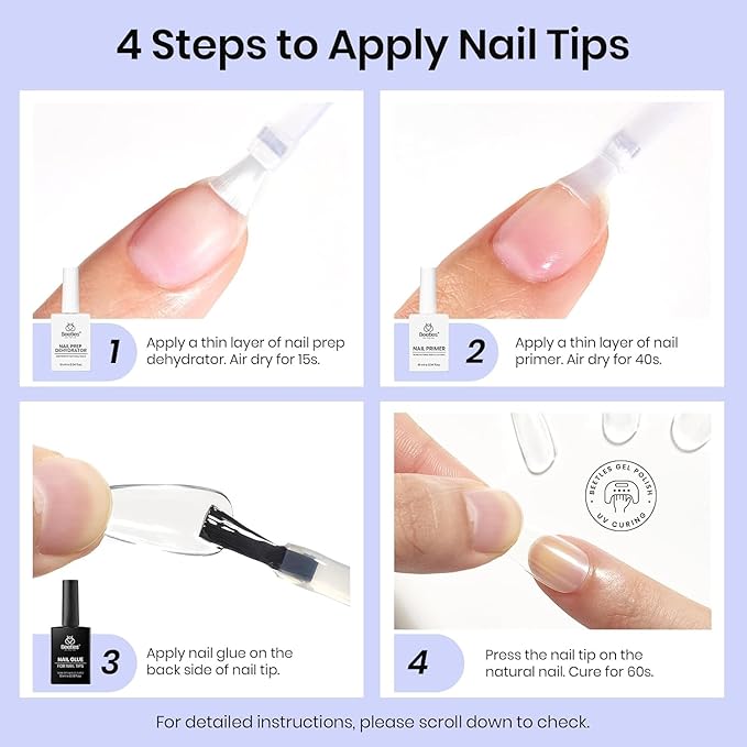Beetles 3Pcs Gel Nail Glue Nail Dehydrator and Primer, Professional Nail Prep Acid-Free & Hema-Free Dehydrate Bond Primer 9 in 1 Gel Glue Kit for Press On Nails Nail Tips Nail Extension Fall Nail Gift