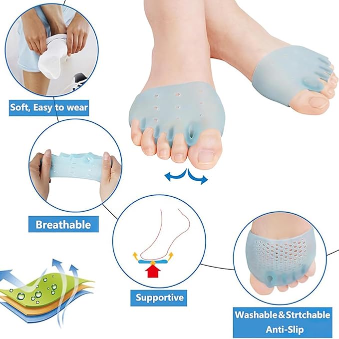 Metatarsal Pads, Silicone Toe Separator,Toe Spacers, Ball of Foot Cushions, Breathable & Soft, For Toe Overlapping Hammertoe Yoga Practice (4 Pcs)