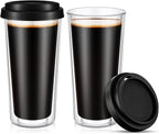 Honeydak 2 Pack 16 oz Double Walled Glass Coffee Mugs by Honeydak