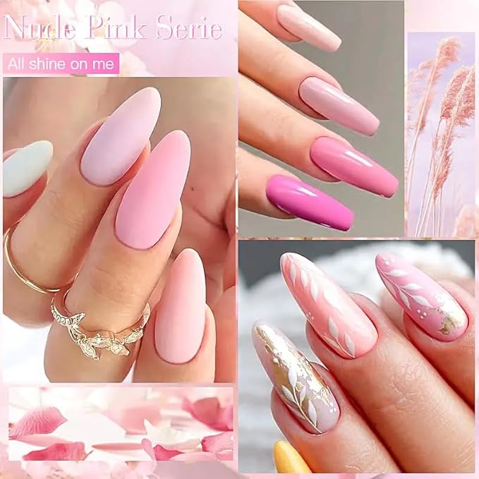 MEET ACROSS Gel Nail Polish Set, 8 Colors Nude Pink Milky White Gel Polish Set Peach Pink Skin Tones Neutral Nail Polish Barely Pink Soak Off LED Starter Kit Popular Nail Art DIY Manicure Gifts