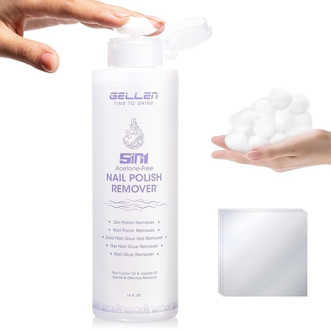 Gellen 16 Fl Oz Nail Polish Remover Non Acetone, Professional Nail Polish Remover Pump | Soak off Gel Polish Remover Kit for Nails | Multifunctional 5 in 1 Gel Nail Remover
