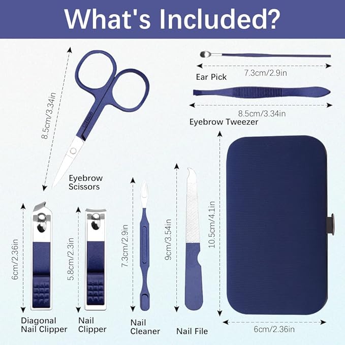 Manicure Set, Nail Clipper Set 7 in 1 Stainless Steel Nail Clipper Kit Nail Clippers Manicure Kit for Men Grooming Kit Pedicure Kit Fingernail Toenail Clippers for Men Women Husband Boyfriend, Blue