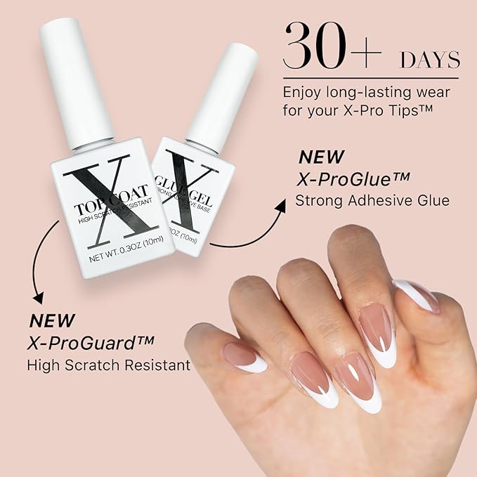 SXC Cosmetics French Tip Press On Nails Brown Series, Medium Almond X-Pro Tips Starter Kit