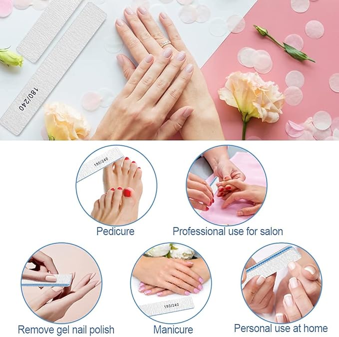Nail File - 180/240 Grit Emery Boards Double Sided, 50 PCS Professional Manicure Tools for Natural Nails and Nail Tech