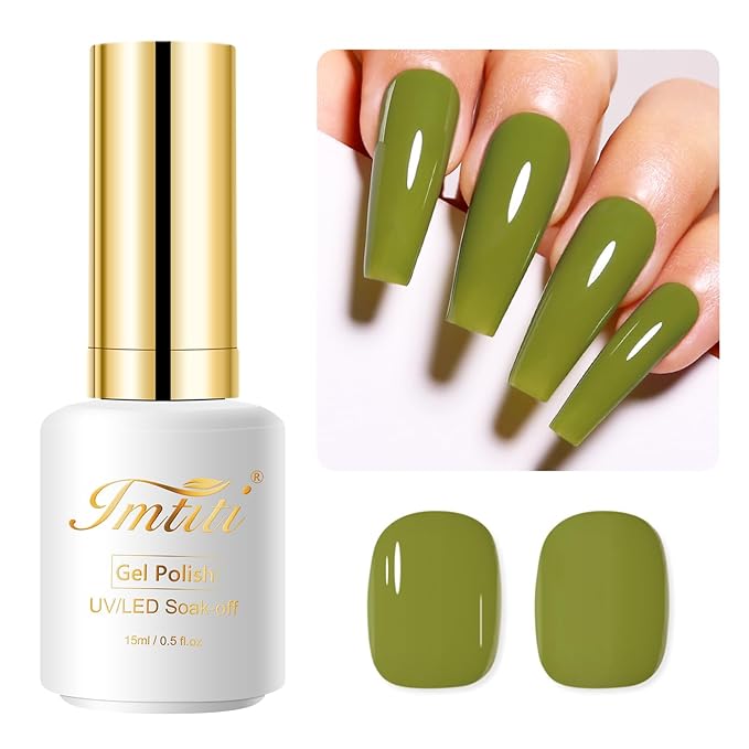 Imtiti Green Gel Polish, 15ML Olive Green Soak Off LED UV Gel Polish for Autumn Winter, DIY Nail Art Starter Manicure Salon Kit
