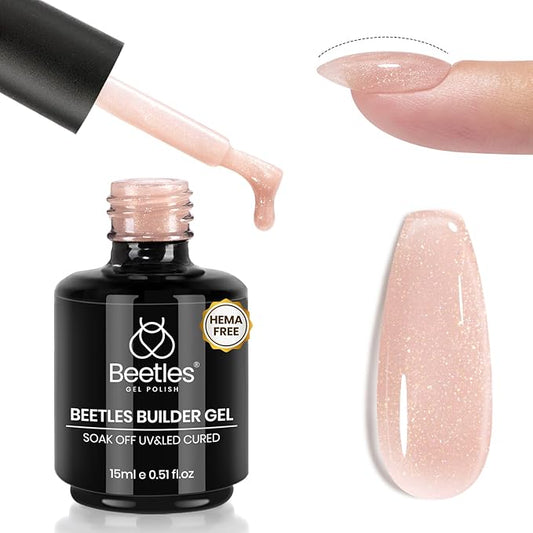Beetles Builder Gel for Nails HEMA Free-Twilight Gilding Glitter 0.5 oz 7 in 1 Nail Thickening Strengthening Building Apex for Beginner DIY Salon at Home,Nude Builder Nail Gel, UV & LED Lamp Needed
