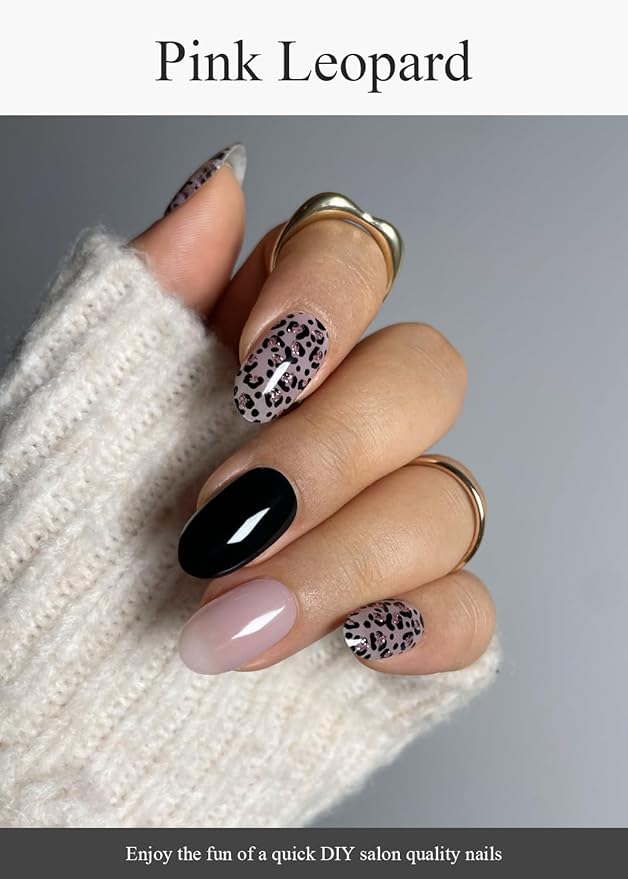 Semi Cured Gel Nail Strips (Pink Leopard), Purple, 20 Pcs Gel Nail Wraps, Stickers, UV Light Required, Salon Quality, Long Lasting