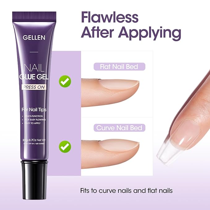 Gellen Semi Solid UV Nail Glue Gel for Press on Nail Tips Acrylic Nails and Press on Nails, Nail Bond Gel Nail X Glue for French TipNails