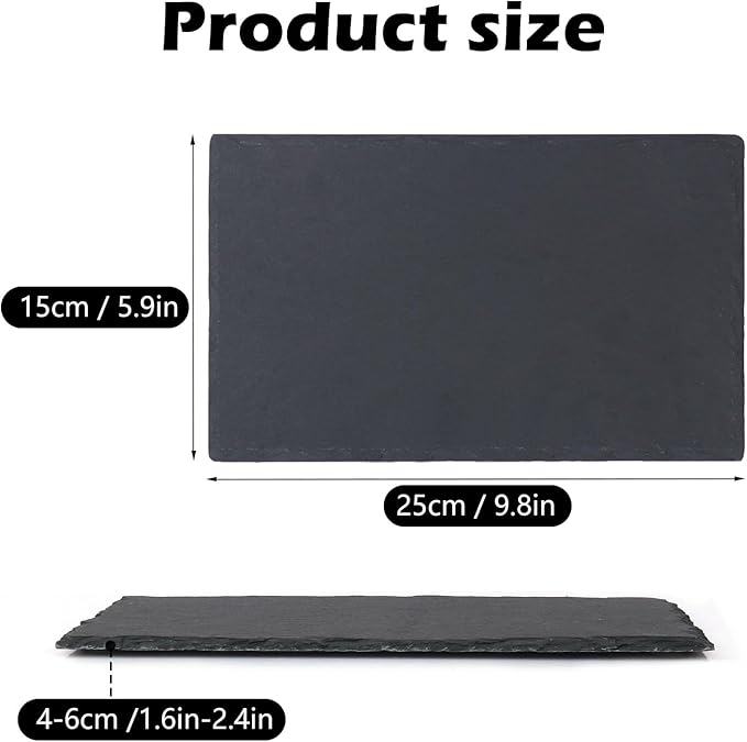 7 Pack 10 x 6 Inch Slate Cheese Boards, Black Rectangle Slate Charcuterie Boards, Natural Charcuterie Stone Plates for Parties, Gifts, and Special Events, Cheese, Sushi, Food.