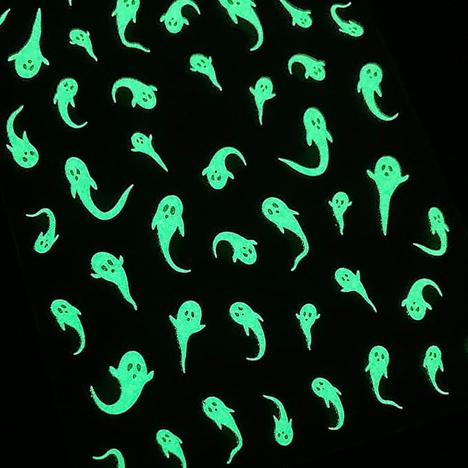 Halloween Nail Art Stickers Decals 3D Cute Luminous Ghost Nail Stickers 6PCS Glow in The Dark Bat Boo Ghost Design Halloween Nails Adhesive Sticker Manicure Nail Art Supplies for Nail Decorations