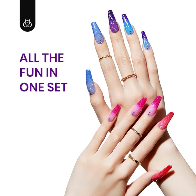 Beetles Color Changing Gel Nail Polish Kit, 6 Colors Pink Red Glitter Blue Purple Mood Temperature Change Nail Polish Gel Set Soak Off Nail Art Gel DIY Salon Manicure Gift