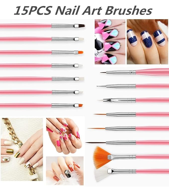 31PCS Nail Art Brushes, Nail Art Tool Set, Double Ended Nail Dotting Tools, Nail Dust Brush, Striping Nail Art Brushes for Long Lines, Nail Drawing Pen For Nail Design