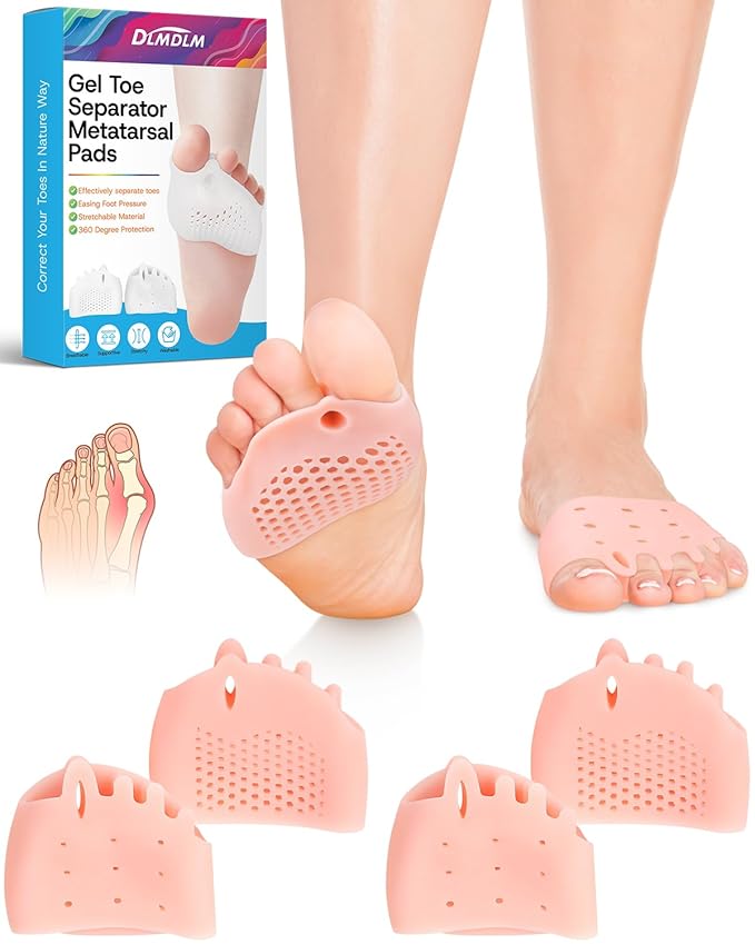 2 Pairs Silicone Toe Separators for Women and Men, Metatarsal Bunion Corrector Cushion, Soft And Breathable Toes Spacers for Foot Pain Relief (2*Skin)