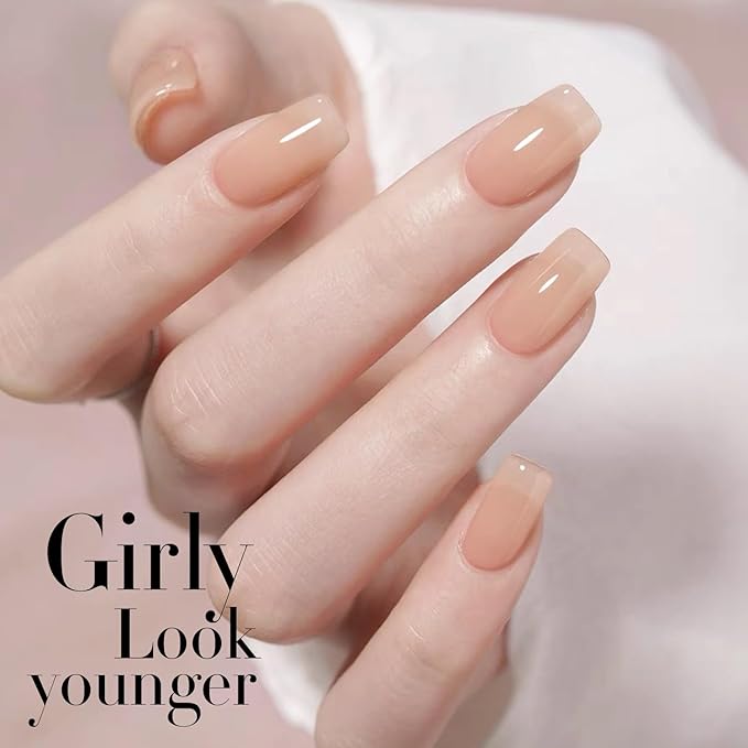 Double Rhythm Gel Polish 15ML Jelly Sheer Pastel Light Milky Color Pearl White Bottle 1 PC 0.5 OZ Full Size Nail Art Salon at Home (Nude-D1358)