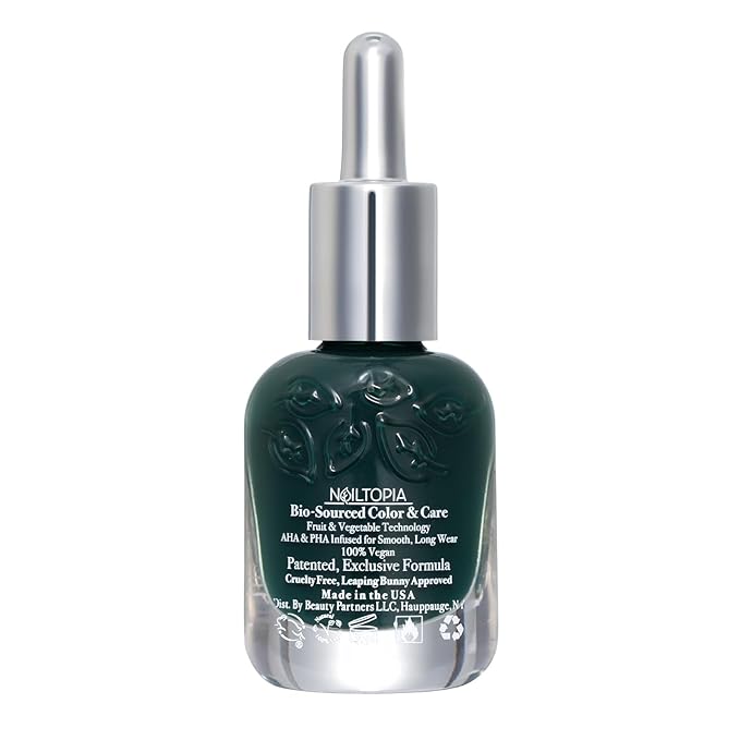 Nailtopia - Plant-Based Chip Free Nail Lacquer - Non Toxic, Bio-Sourced, Long-Lasting, Strengthening Polish - Forest Hills (Emerald Green) - 0.41oz