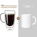 Aurzen 2 Pack Double Walled Glass Coffee Mugs - Image 3