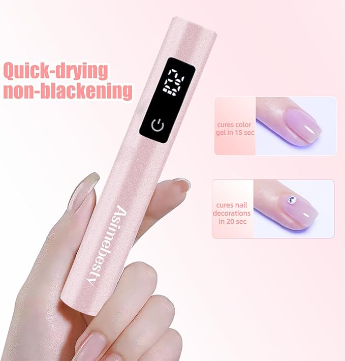 UV Light for Gel Nails, Mini UV Nail Lamp Hand held with Stand, Portable Small Nail Dryer Light for Gel Polish with 3 Timers, Rechargeable Cordless UV Light Nail for Fast Curing, Rose
