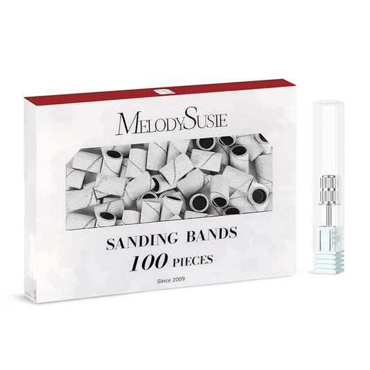 MelodySusie 100 Pcs Nail Drill Bits Sanding Bands for Nail Drill 180 Fine Grit Nail File Sanding Bands for Acrylic Nails Gel Manicures and Pedicure