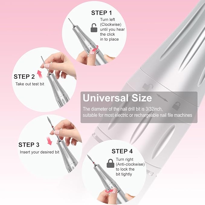 Cuticle Clean Nail Drill Bit, 3/32" Russian Diamond Nail File bits, Safety Carbide Under Nail Cleaner for Cuticle Dead Skin Nail Prepare, Nail Salon Manicure, Flame Shape (Fine)