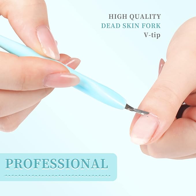 50Pcs Nail Cuticle Trimmer Rubber Nail Cleaner,heemeei Plastic Handle Cuticle Knife, Double End Nail Dead Skin Fork Cuticle Pusher Bulk Nail Art Cuticle Remover Tools for Girls Women and Men-Blue…