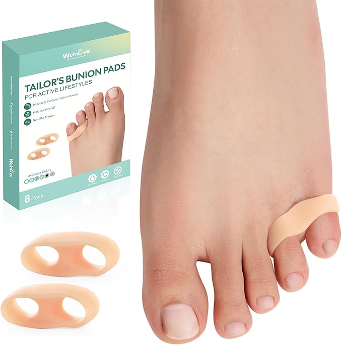 Welnove Tailor's Bunion Corrector Pads - 8 Pack Pinky Toe Protector for Overlapping Toe, Bunion Cushion with Separator for Women Men, Gel Shield for Foot Pain Relief, Beige(Sport Spacers)