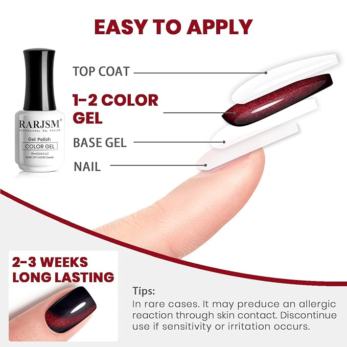 RARJSM Burgundy Cat Eye Gel Nail Polish Diamond Dark Black Red Cateye Velvet Glitter Gel Polish 15ml Single Bottle with Magnet Stick UV LED Curing Requires Soak Off for Home Salon Christmas Manicure