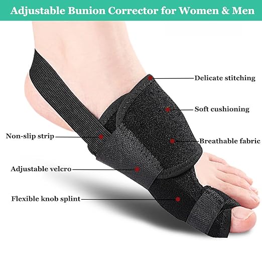 Bunion Toe Corrector Splint for Women & Men, Adjustable Bunion Straightener for Pain Relief, Big Toe Orthopedic Separator for Hallux Valgus, Hammer Toe, Day/Night Support (Right Foot)
