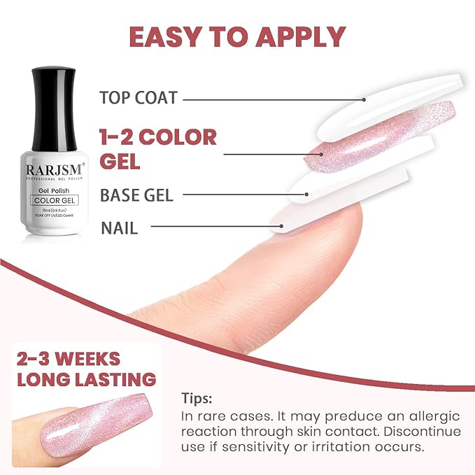 RARJSM Aurora Cat Eye Gel Nail Polish Velvet Silver Glitter Champagne Pink Galaxy Star Cloud Ice Gel Polish with Magnet Stick Single Bottle 15ml UV LED Curing Requires Soak Off Home Salon