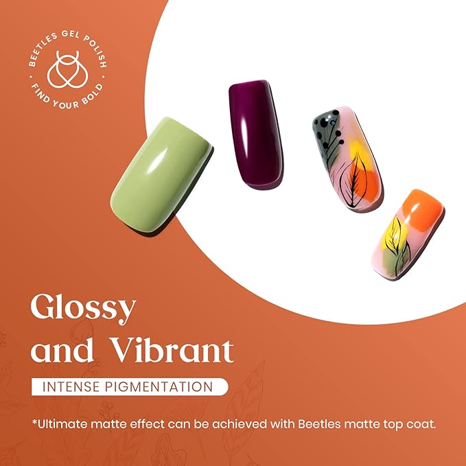 Beetles Fall Gel Polish Set, Burgundy Red Green Orange 6 Colors Gel Nail Polish Colors Sunset Leaves Soak Off Nail Art Lamp UV LED Cured Manicure Nail at Home Gifts for Women