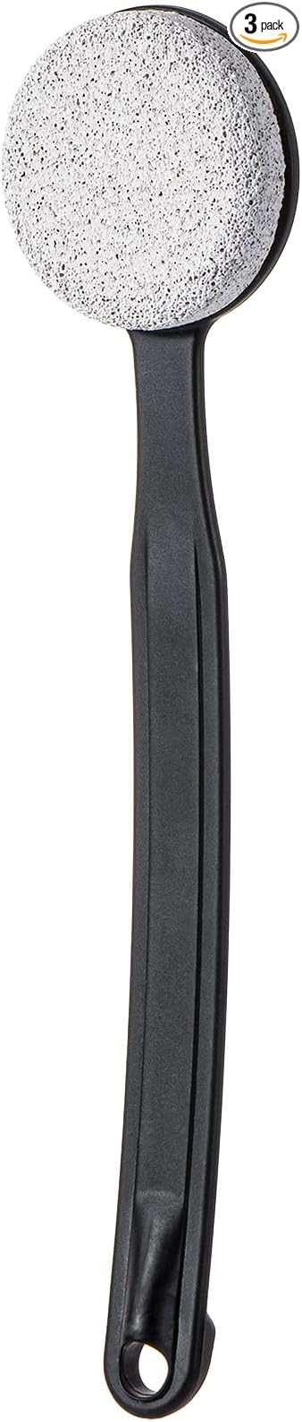 Foot Scrubber Pumice Stone for Feet with Long Handle 13.7" Hard Skin Callus Remover and Exfoliator for Dead Dry Skin, Softer & Smoother Feet, Pedicure Tool (Curved) Black