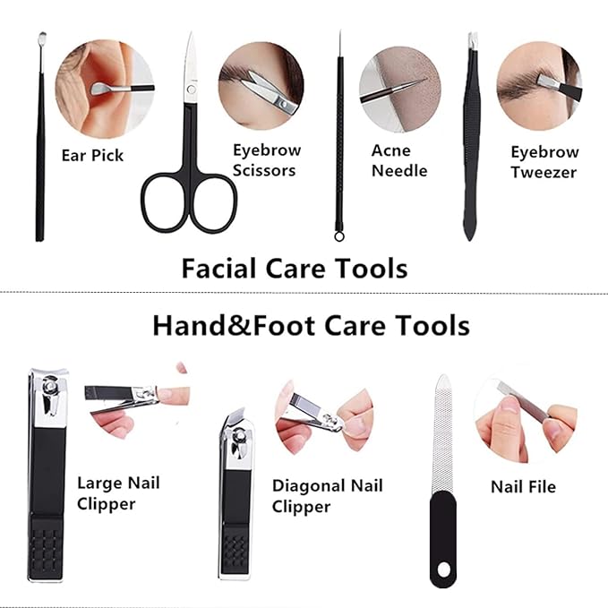 Nail Clipper Set Manicure Set Men Manicure Kit with Portable Travel Case Toe Finger Nail Clippers Personal Care Tools Men Grooming Kit Present for Husband Boyfriend Family(Black White)