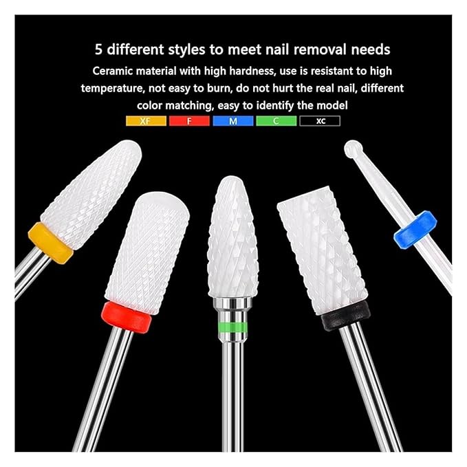 WWJN 5Pc Ceramic Nail Art Drill Bits Rotary Cutter Clean Apparatus for Manicure Nail Milling Machine Accessories Removal Nail Gel Tool