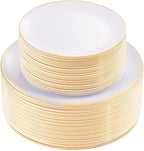 KIRE 100PCS White Plates with Gold Trim by KIRE