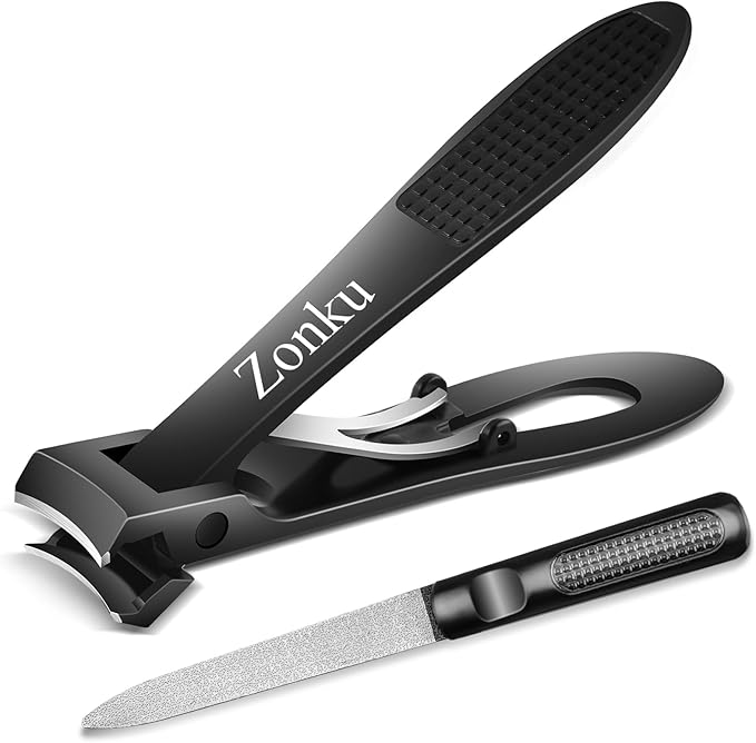 Toenail Clippers for Seniors Thick Nails,Ultra Wide Jaw Angled Head for Large Toe Nail Clippers for Men Women, Heavy Duty Stainless Steel with Long Handle Cutter,Nail File(Black)