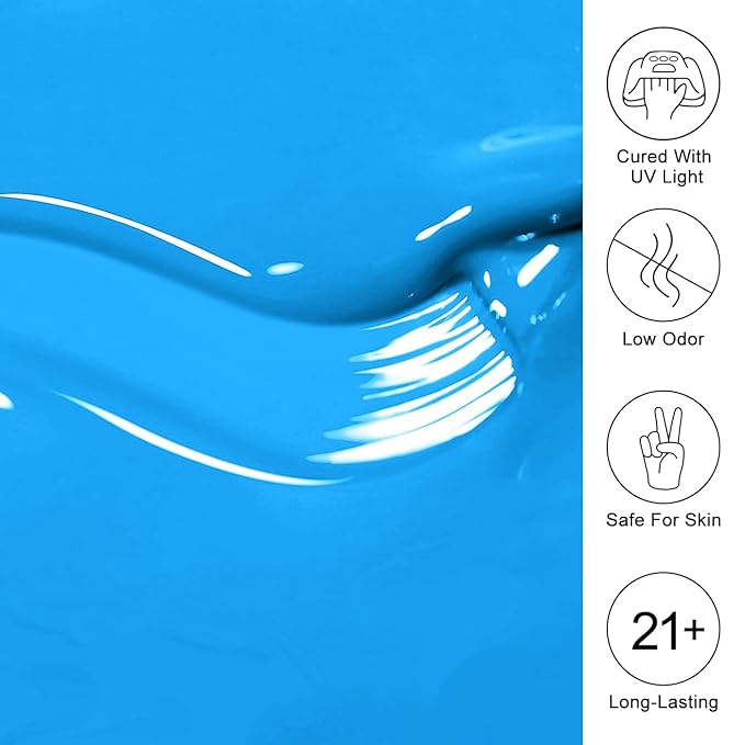 Imtiti Blue Gel Nail Polish, Bright Blue Nail Gel Polish High Gloss Soak Off UV LED spring summer Art Manicure Salon DIY Design 10ML